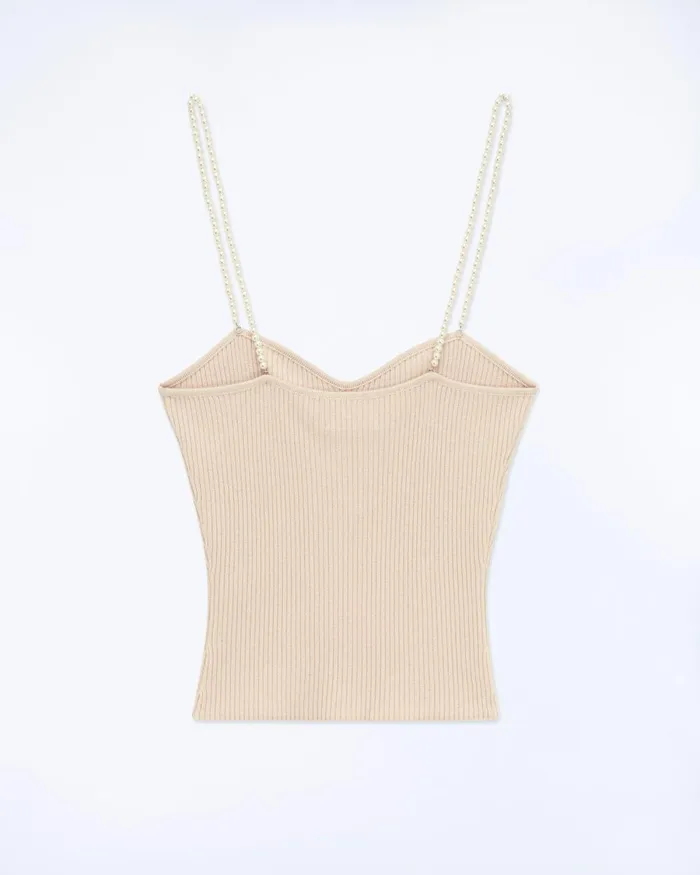 Women Shirts TShirts and Tops From Future Pearl Strap Tank Top Light Beige