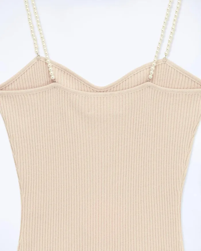 Women Shirts TShirts and Tops From Future Pearl Strap Tank Top Light Beige
