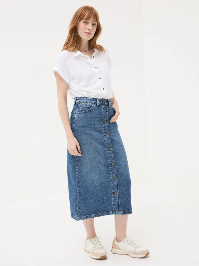 Women Skirts Fat Face Darna Blue Denim Midi Skirt