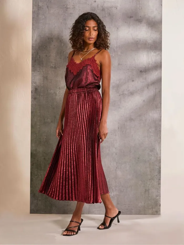 Women Skirts Fat Face Gaia Dark Red Pleated Skirt