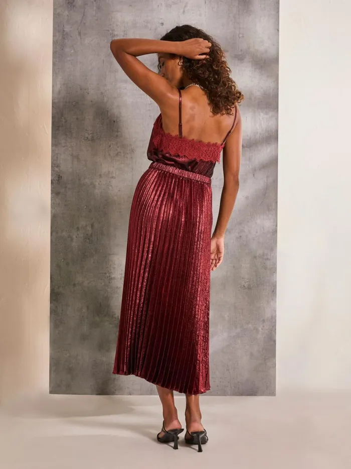 Women Skirts Fat Face Gaia Dark Red Pleated Skirt