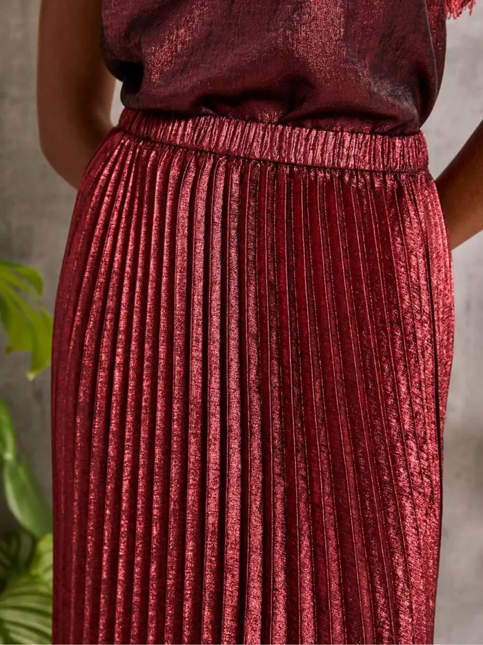 Women Skirts Fat Face Gaia Dark Red Pleated Skirt