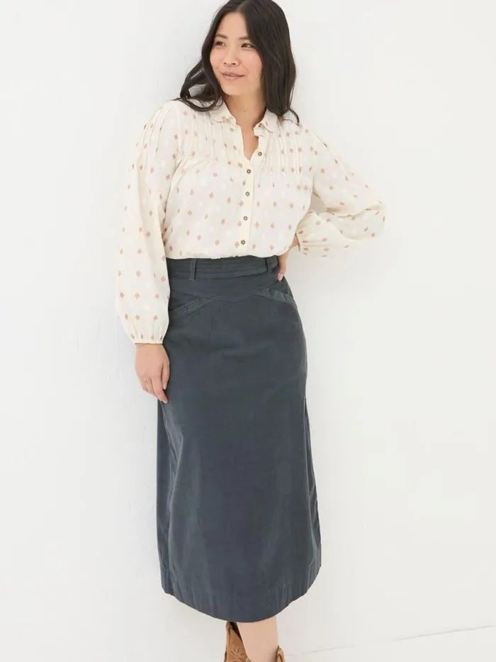 Women Skirts Fat Face Leigh Grey Cord Midi Skirt