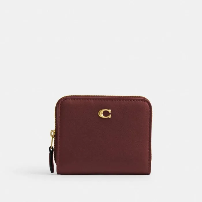 Women Small Wallets Coach Billfold Wallet Brasswine