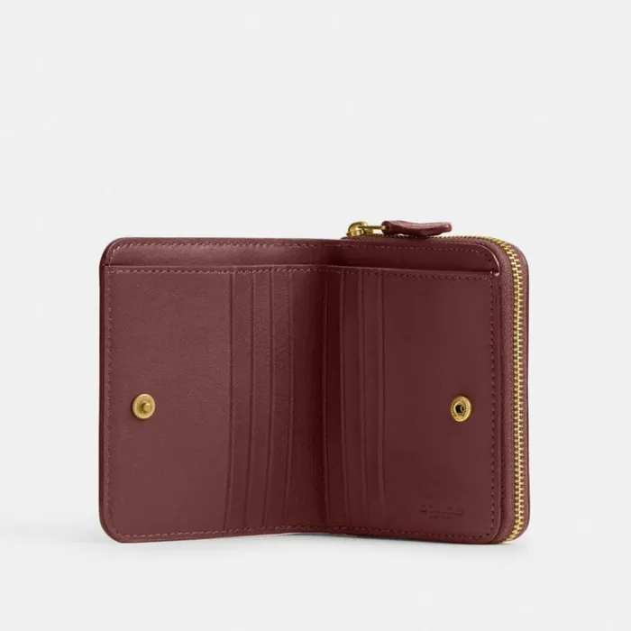 Women Small Wallets Coach Billfold Wallet Brasswine