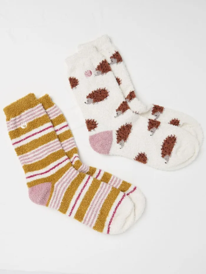 Women Socks and Tights Fat Face Cream Cosy Hedgehog Socks 2 Pairs
