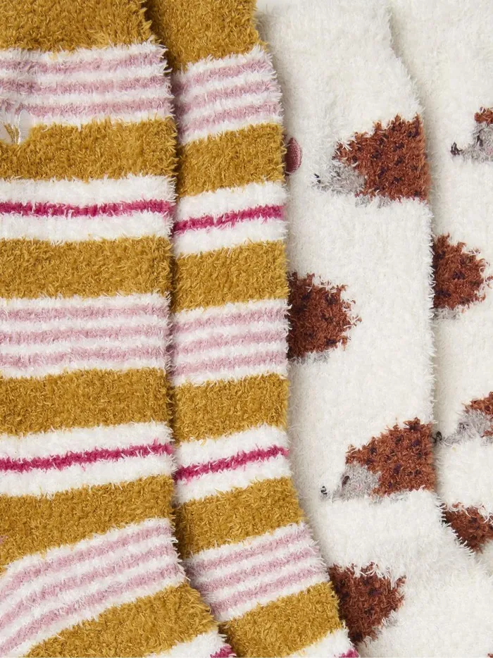 Women Socks and Tights Fat Face Cream Cosy Hedgehog Socks 2 Pairs
