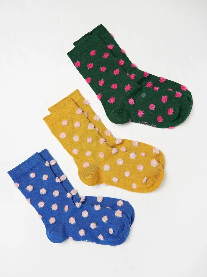Women Socks and Tights Fat Face Multi Fluffy Spot Socks 3 Pack