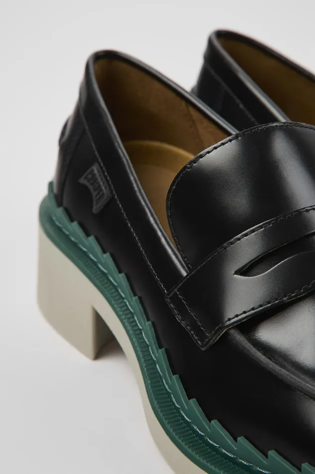 Women Taylor Black Leather Loafers Camper Formal Shoes
