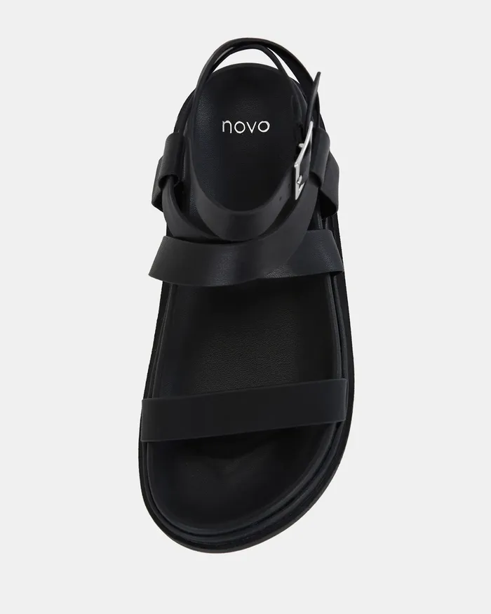 Women TITUS BLACK Strappy Sandals Flat Sandals NOVO Shoes