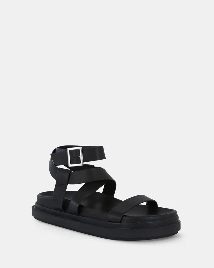 Women TITUS BLACK Strappy Sandals Flat Sandals NOVO Shoes