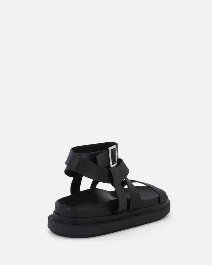 Women TITUS BLACK Strappy Sandals Flat Sandals NOVO Shoes
