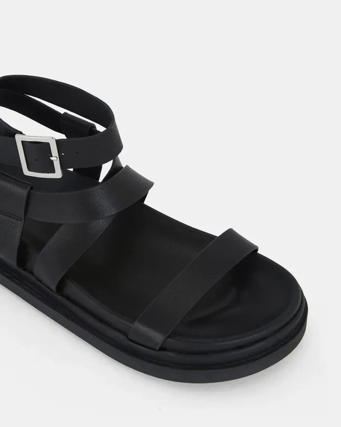 Women TITUS BLACK Strappy Sandals Flat Sandals NOVO Shoes