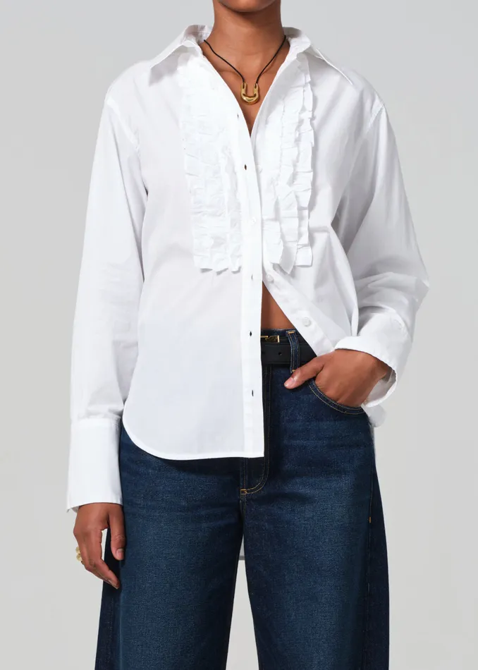 Women Tops Citizens Of Humanity Ruffle Tuxedo Shirt In White
