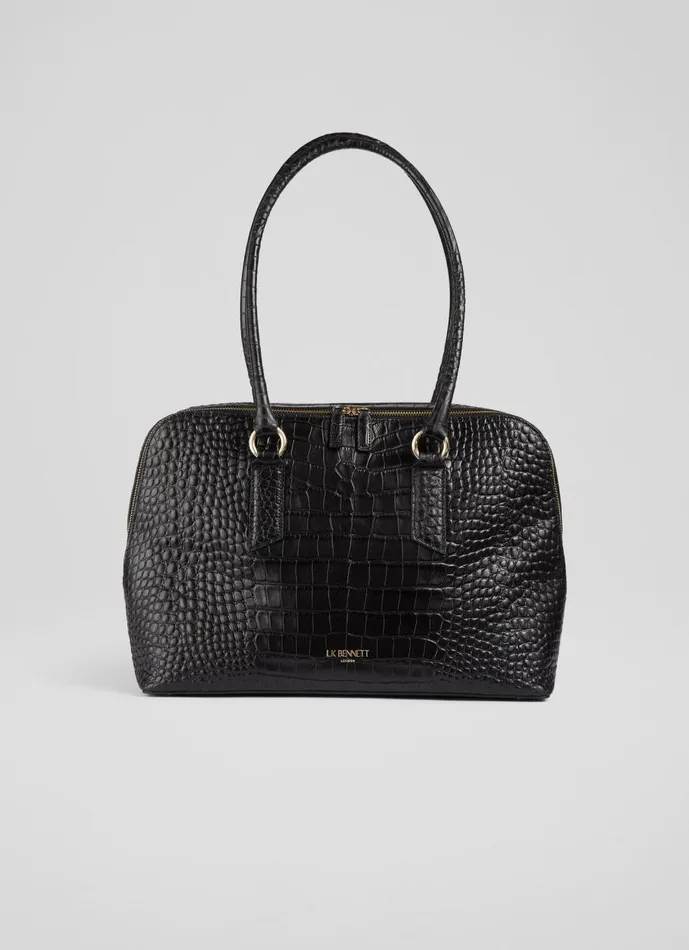 Women Tote Bags LKBennett Jamie Black CrocEffect Leather Tote Bag Women Tote Bags LKBennett Jamie Black CrocEffect Leather Tote Bag