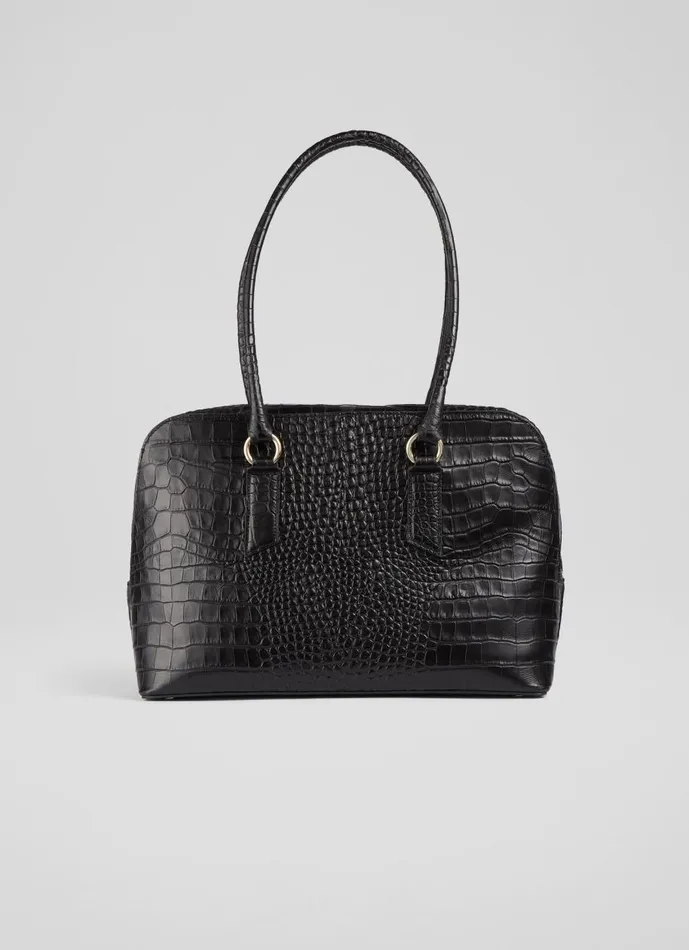 Women Tote Bags LKBennett Jamie Black CrocEffect Leather Tote Bag Women Tote Bags LKBennett Jamie Black CrocEffect Leather Tote Bag
