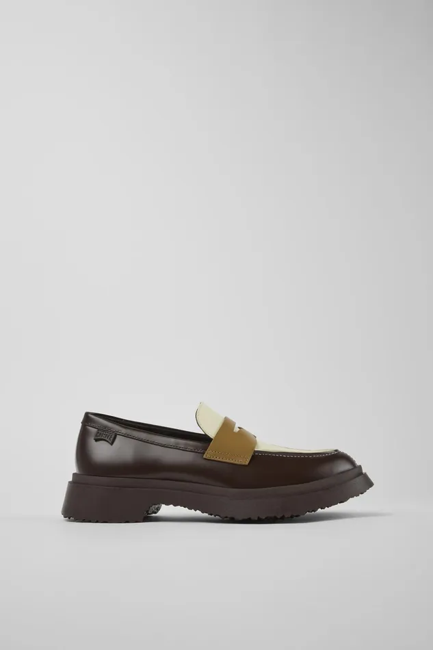 Women Twins Brown And White Leather Loafers Camper Formal Shoes Women Twins Brown And White Leather Loafers Camper Formal Shoes