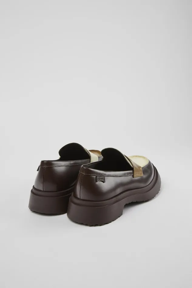Women Twins Brown And White Leather Loafers Camper Formal Shoes Women Twins Brown And White Leather Loafers Camper Formal Shoes