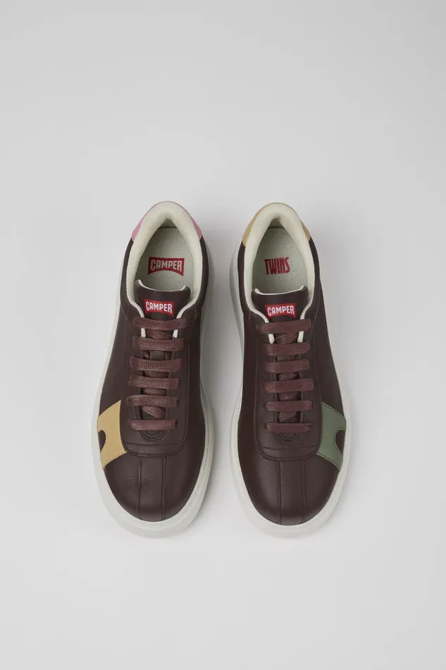 Women Twins Brown Leather And Nubuck Sneakers Camper Sneakers