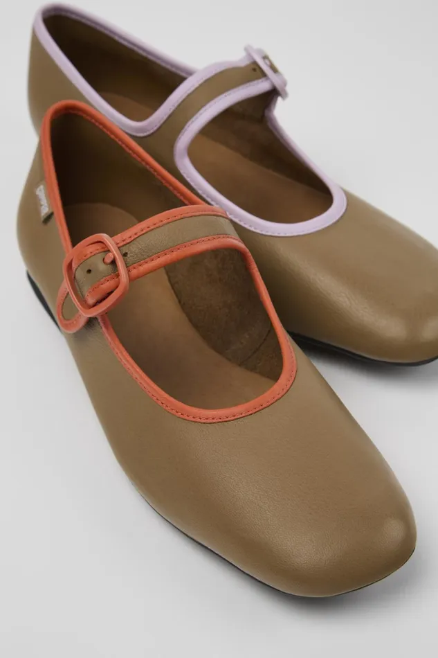 Women Twins Brown Leather Ballerinas Camper Ballerinas