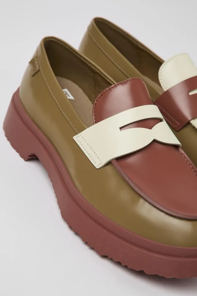 Women Twins Multicolored Leather Loafer Camper Formal Shoes