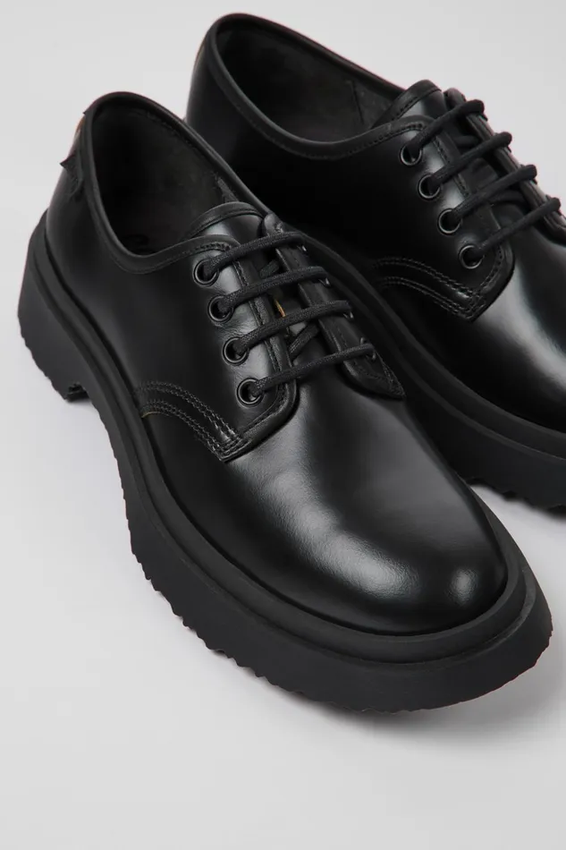 Women Walden Black Leather Laceup Shoes Camper Formal Shoes