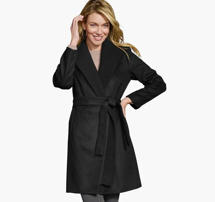 Women WoolBlend Coat With Removable Knit Collar Black JohnstonandMurphy Coats Jackets and Vests Women WoolBlend Coat With Removable Knit Collar Black JohnstonandMurphy Coats Jackets and Vests