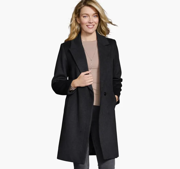 Women WoolBlend Coat With Removable Knit Collar Black JohnstonandMurphy Coats Jackets and Vests Women WoolBlend Coat With Removable Knit Collar Black JohnstonandMurphy Coats Jackets and Vests