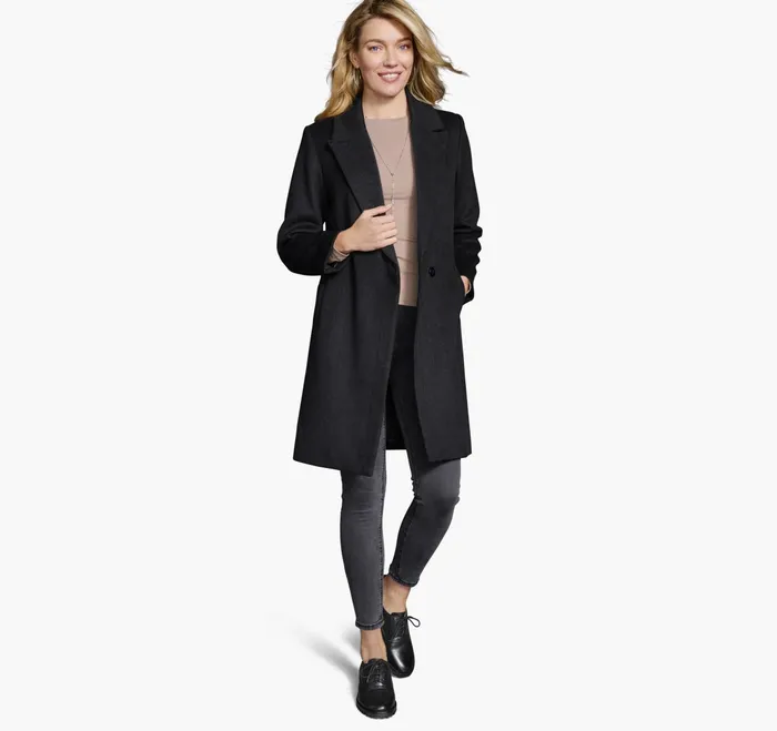 Women WoolBlend Coat With Removable Knit Collar Black JohnstonandMurphy Coats Jackets and Vests Women WoolBlend Coat With Removable Knit Collar Black JohnstonandMurphy Coats Jackets and Vests