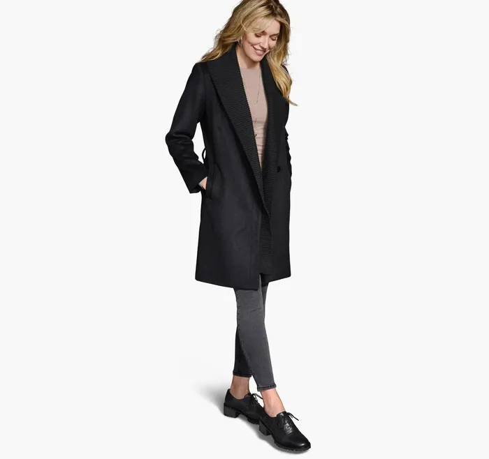 Women WoolBlend Coat With Removable Knit Collar Black JohnstonandMurphy Coats Jackets and Vests Women WoolBlend Coat With Removable Knit Collar Black JohnstonandMurphy Coats Jackets and Vests