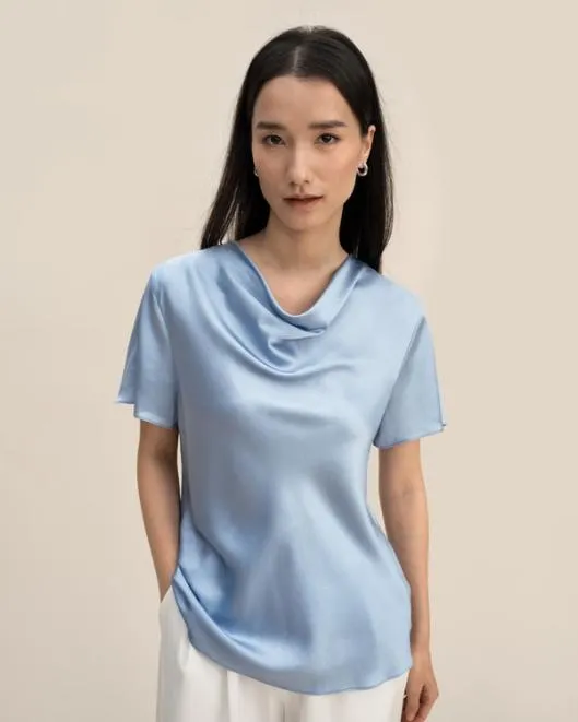 Womenx27s Puli Silk Top With Cowl Neck Short Sleeve Style Women Lilysilk Tops