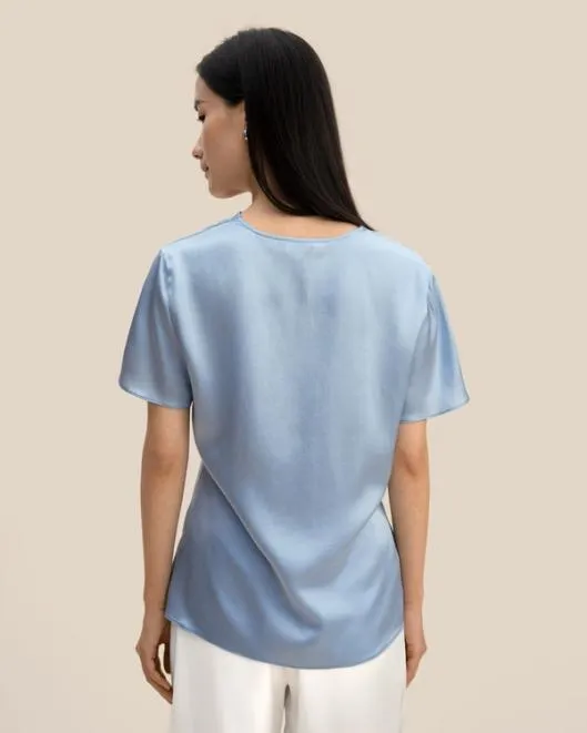 Womenx27s Puli Silk Top With Cowl Neck Short Sleeve Style Women Lilysilk Tops
