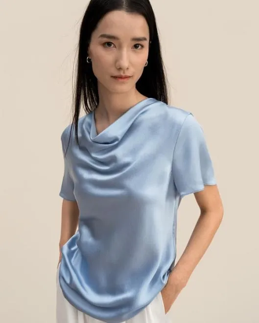 Womenx27s Puli Silk Top With Cowl Neck Short Sleeve Style Women Lilysilk Tops