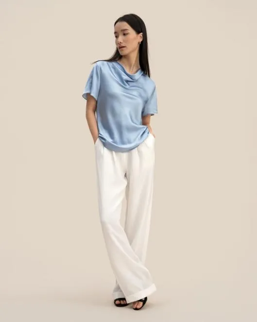 Womenx27s Puli Silk Top With Cowl Neck Short Sleeve Style Women Lilysilk Tops